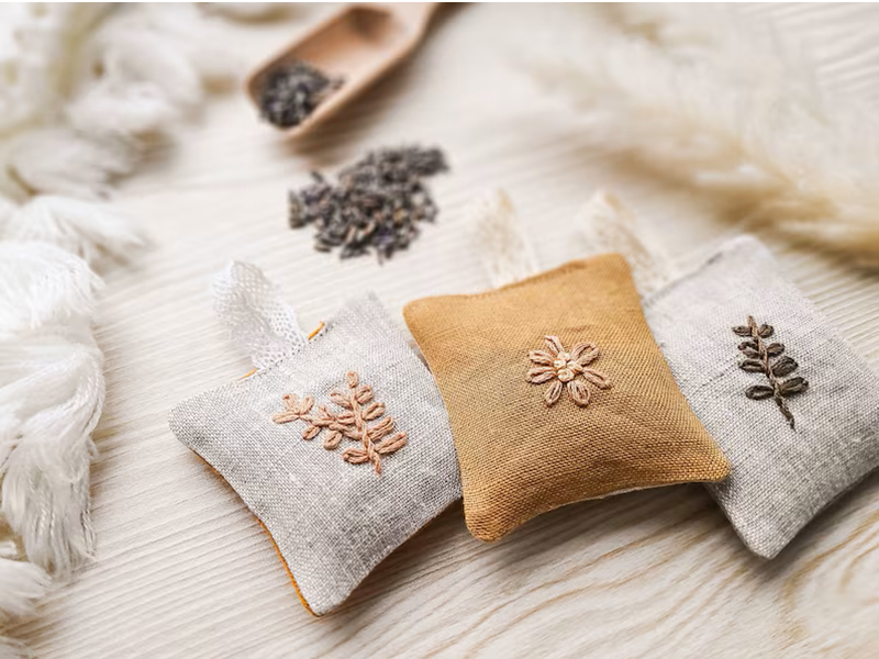 Atelier couture et broderie de mon sachet de lavande à la Recyclerie CDC du Bazadais