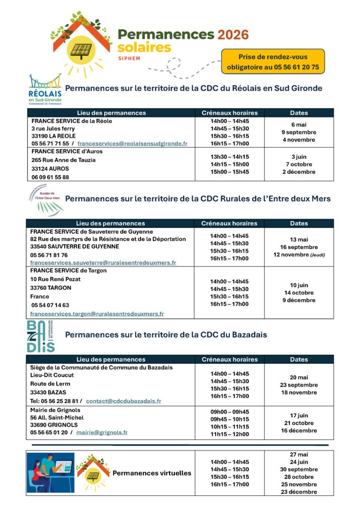 Les permanences du solaire CDC du Bazadais