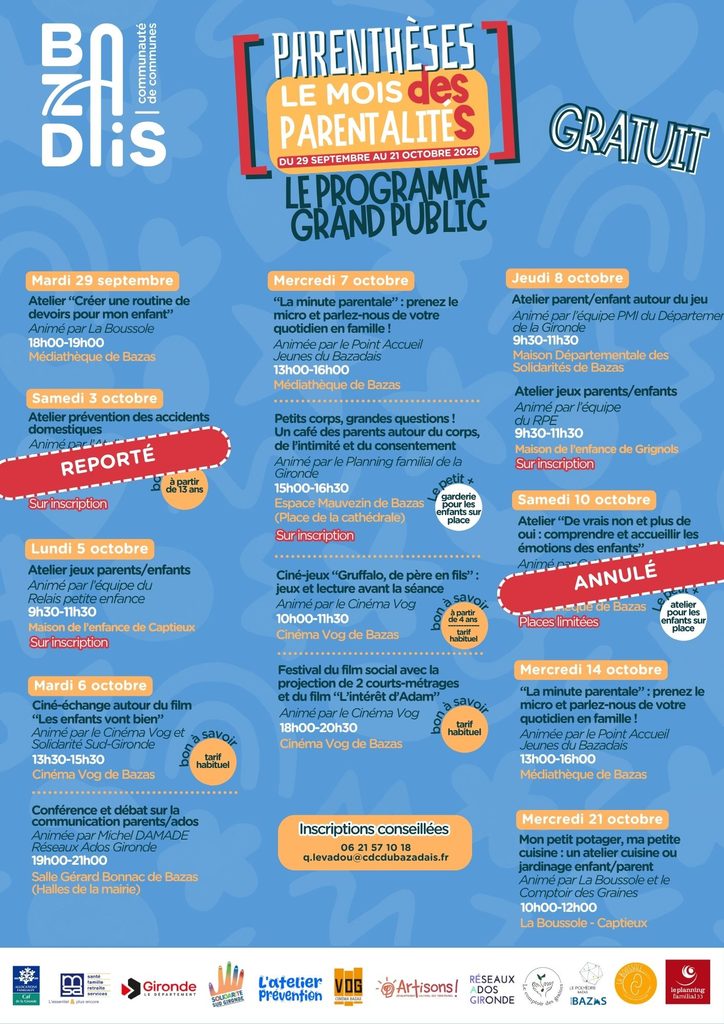 Le mois des parentalités 2026 CDC du Bazadais
